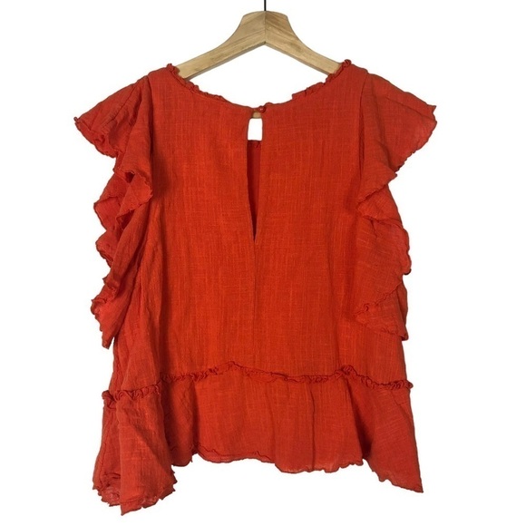 Anthropologie Maeve Red Orange Ruffle Tiered Short Sleeve Blouse S - Picture 2 of 3